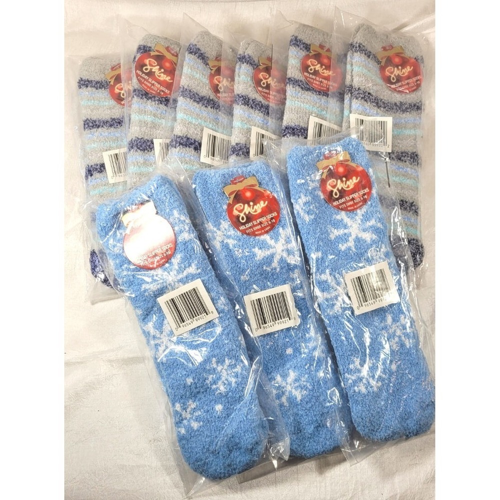 LOT: 9‎ Pairs Kohl's Shine Holiday Slipper Fuzzy Socks Shoe Sizes 5-10